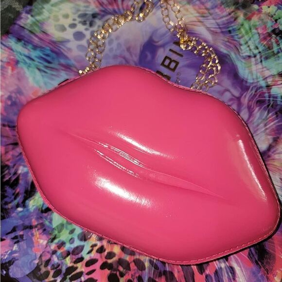 Lip Purse Evening Bag Crossbody Shoulder Bag Rose Red - Picture 6 of 7